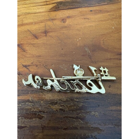 VTG SIGNED AJC big #1 TEACHER Apple OPEN WORK BROOCH Pin brushed gold tone metal - Picture 4 of 5